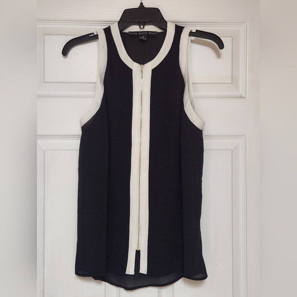 HYFVE Women's Sheer Sleeveless Blouse, Black & White Zip Up Size Medium - Picture 1 of 3